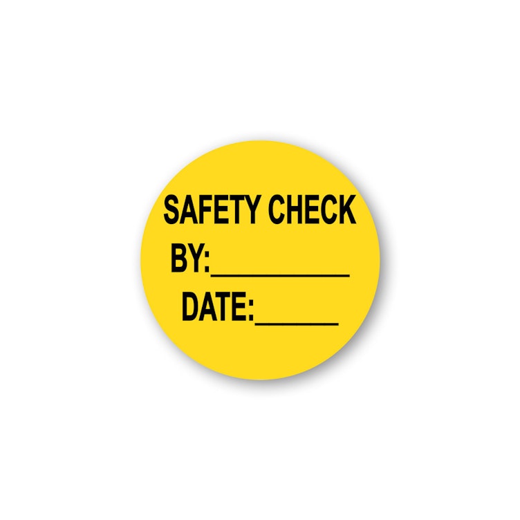 "Safety Check" with "By" & "Date" Round Paper WriteOn Label 2" Dia